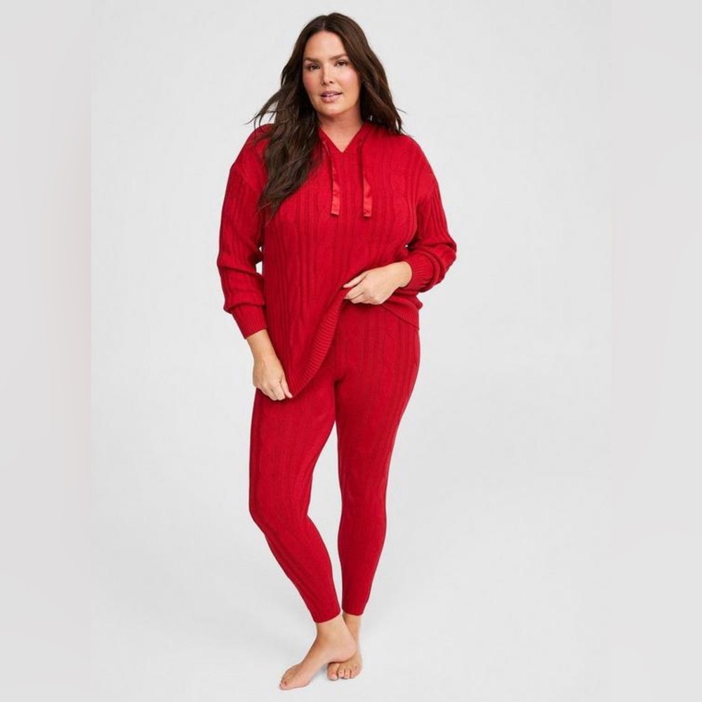Torrid Sleep Cable Knit Set in Jester Red hoodie Sz 5x leggings Sz 3x nwt